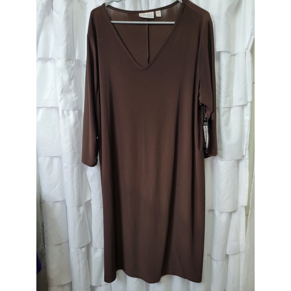 Attitudes by Renee Dresses & Skirts - Attitudes by Renee Womens 2X Brown V-Neck 3/4 Sleeve Jersey Knit Midi  NWT 1610